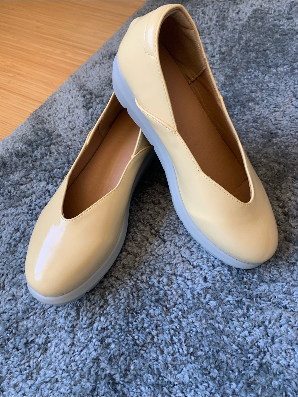Women’s Cream Patent Slip-On Flats with Lightweight Sole